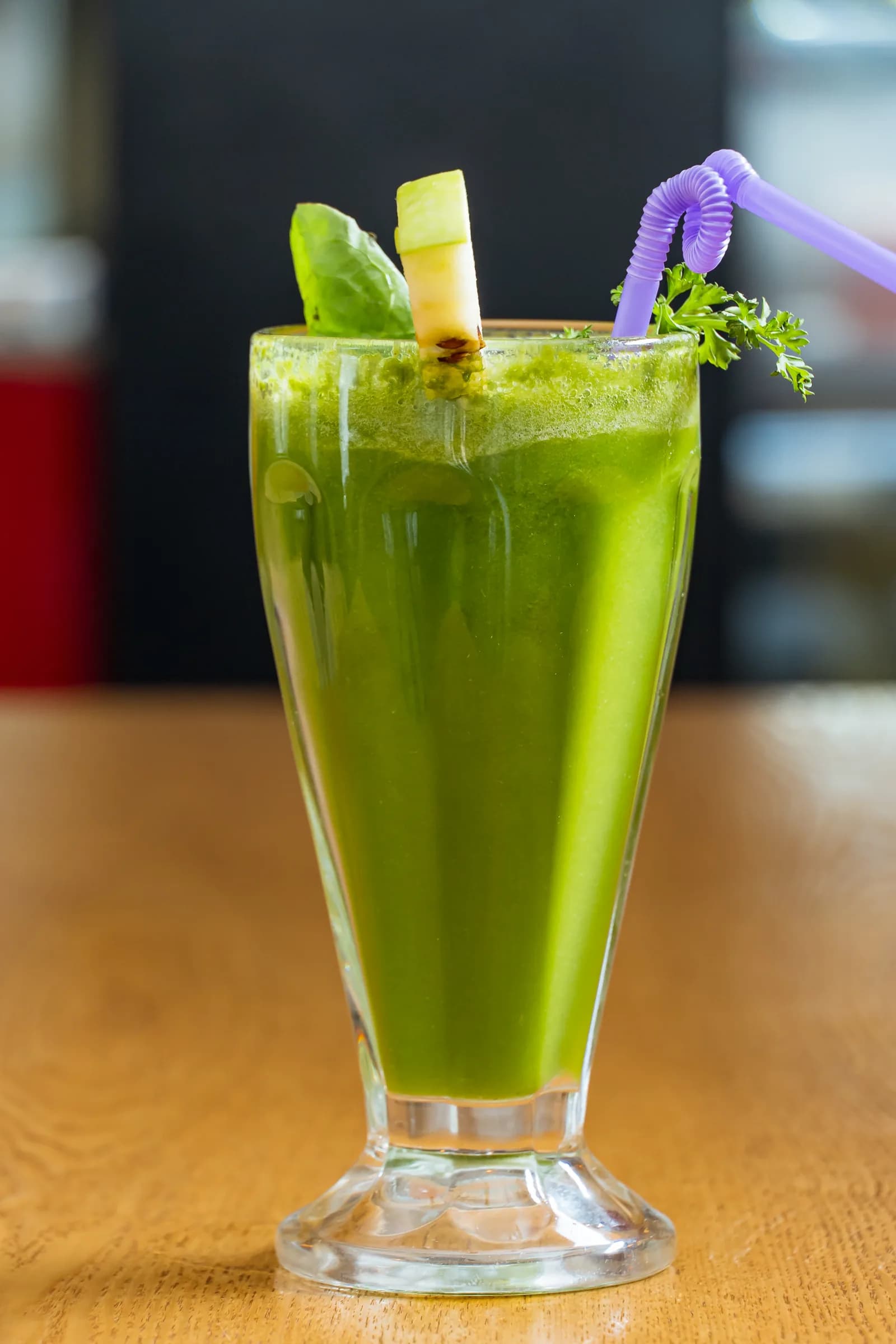 Fresh green juice served in the ground-floor restaurant at HMK Living, Kigo Kampala